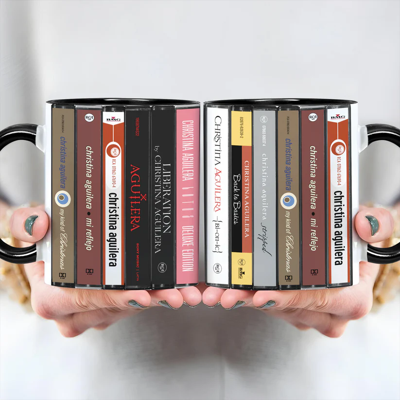 Retro Accent Mug Featuring Christina Aguilera Cassette Design for Music Lovers GradoCreations