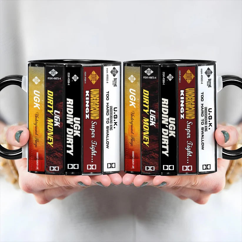 Retro Ceramic Accent Mug with UGK Cassette Designs for Music Lovers GradoCreations