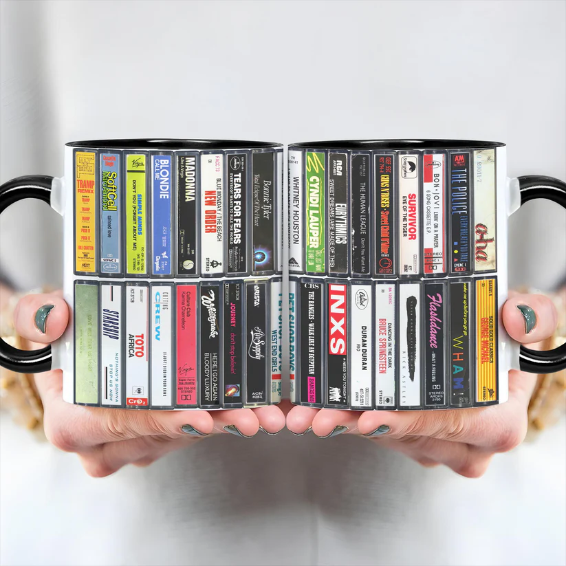 Retro 80s Singles Cassette Ceramic Accent Mug Gift for Music Lovers GradoCreations