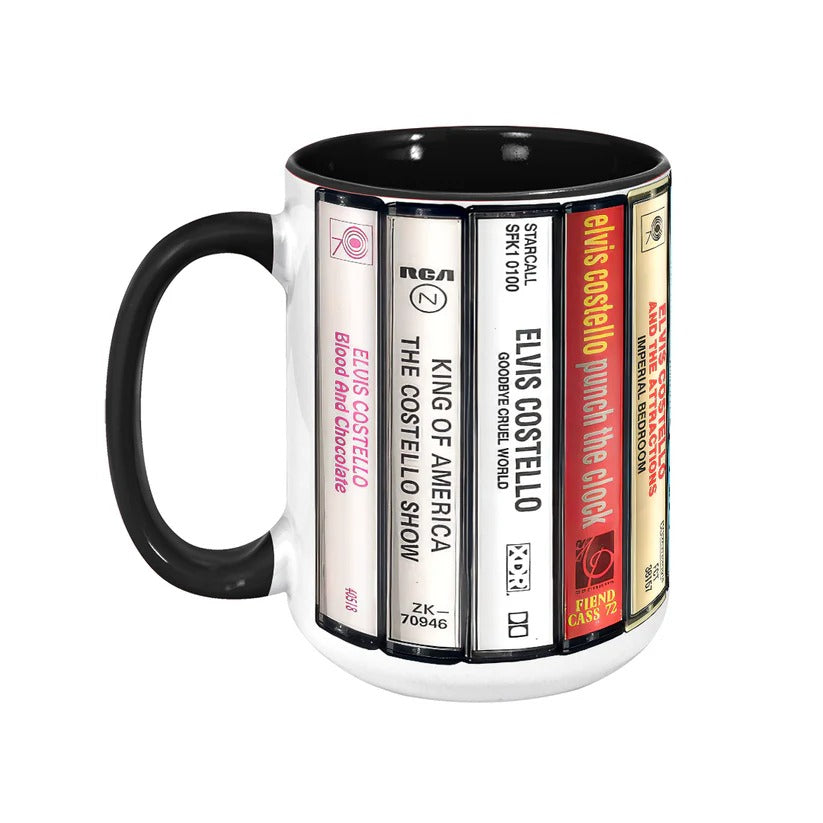 Retro Elvis Costello Albums Cassette Accent Mug Ceramic Drinkware GradoCreations
