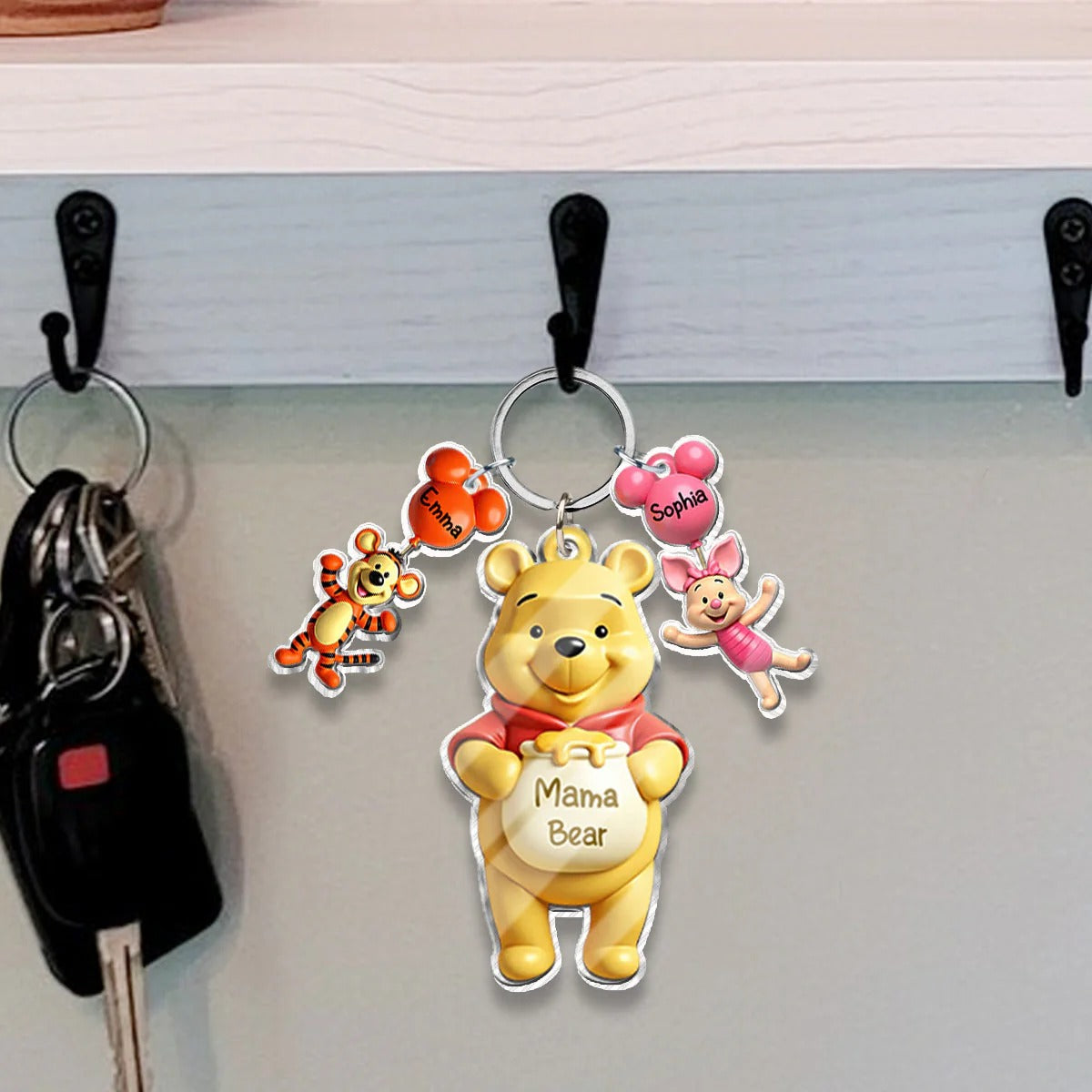 Personalized Mama Bear Mouse Keychain with Charms Gift for Mom GradoCreations