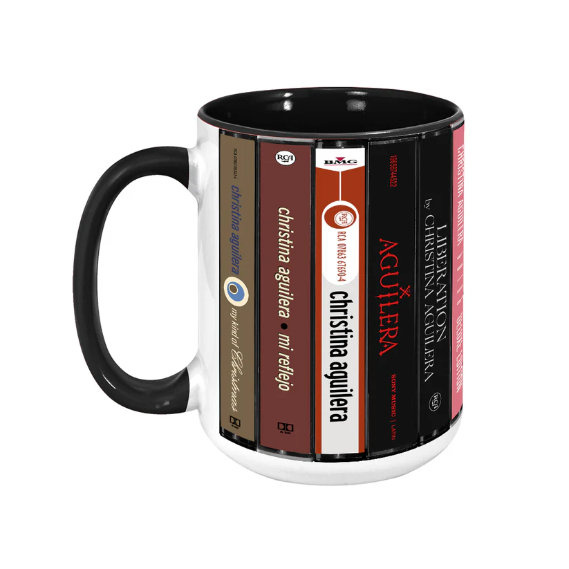 Retro Accent Mug Featuring Christina Aguilera Cassette Design for Music Lovers GradoCreations