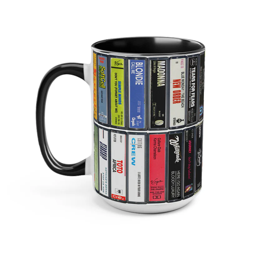 Retro 80s Singles Cassette Ceramic Accent Mug Gift for Music Lovers GradoCreations