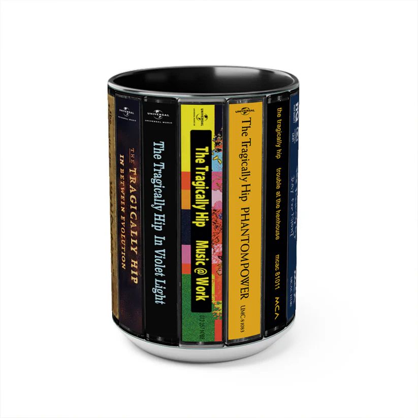 Retro Accent Mug Featuring The Tragically Hip Cassette Collection Ceramic Gift for Music Lovers GradoCreations