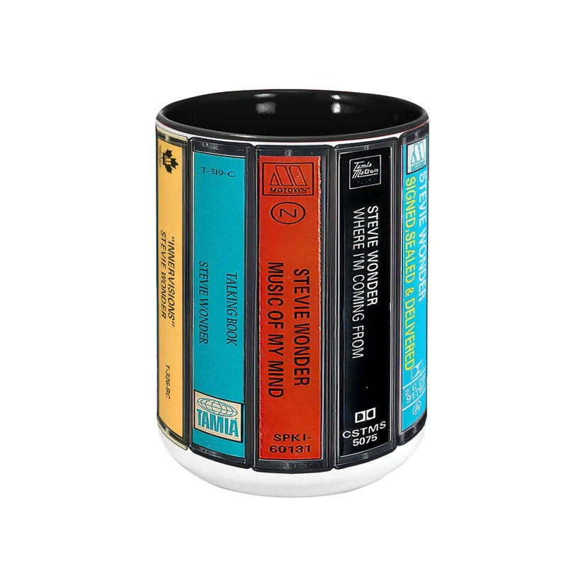 Retro Stevie Wonder Cassette Accent Mug for Music Lovers GradoCreations