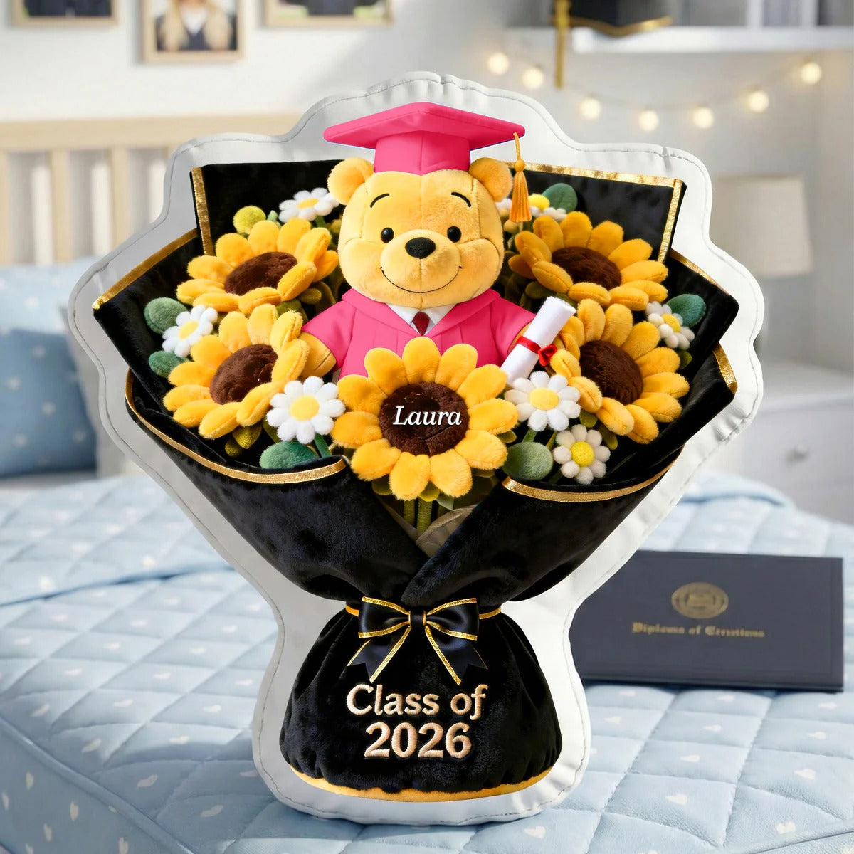 Personalized Graduation Flower Pillow with Custom Name Gift for Graduates GradoCreations