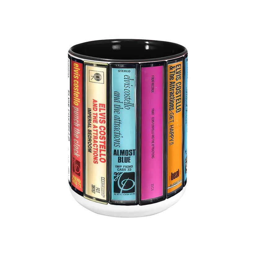 Retro Elvis Costello Albums Cassette Accent Mug Ceramic Drinkware GradoCreations