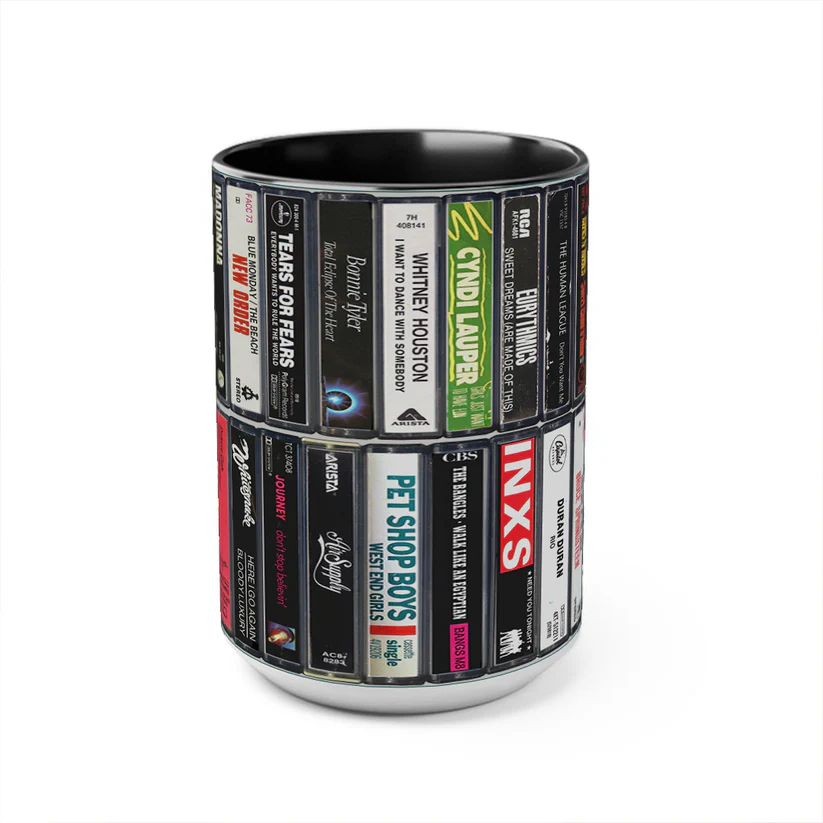 Retro 80s Singles Cassette Ceramic Accent Mug Gift for Music Lovers GradoCreations