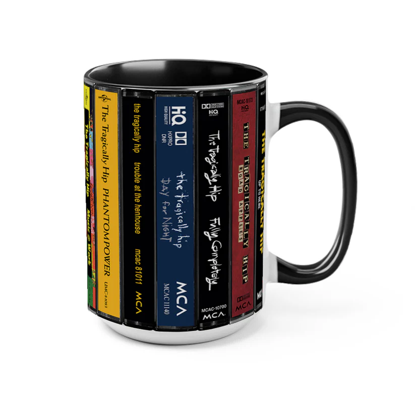 Retro Accent Mug Featuring The Tragically Hip Cassette Collection Ceramic Gift for Music Lovers GradoCreations