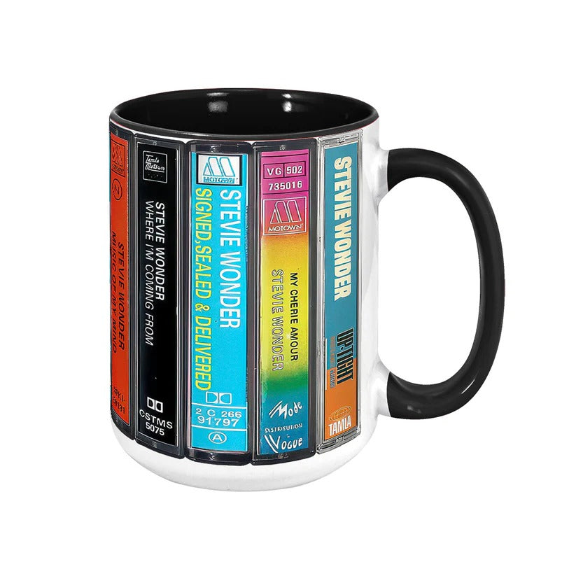 Retro Stevie Wonder Cassette Accent Mug for Music Lovers GradoCreations