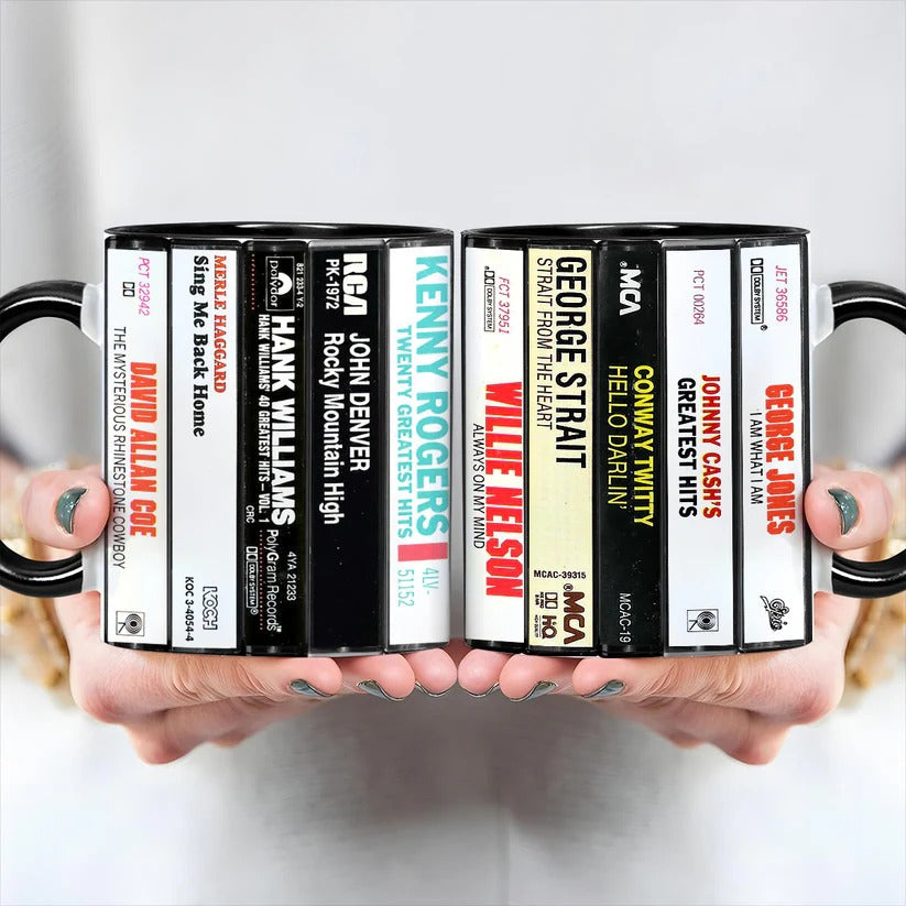 Retro Ceramic Accent Mug with Classic Country Music Cassettes GradoCreations