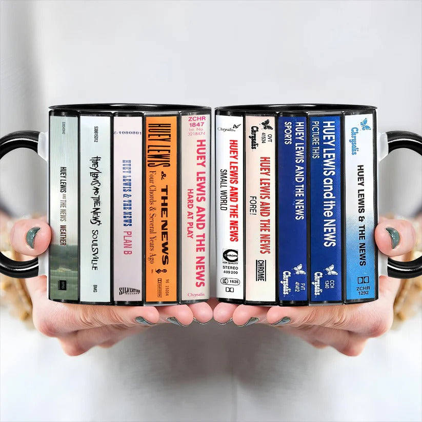 Huey Lewis Cassette Collection Mug Retro Music Gift for Fans GradoCreations