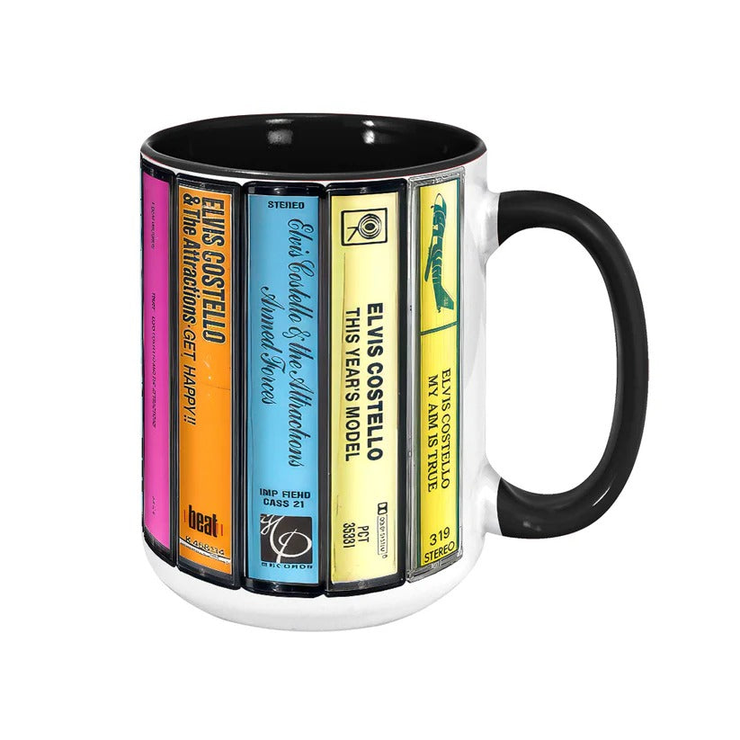 Retro Elvis Costello Albums Cassette Accent Mug Ceramic Drinkware GradoCreations