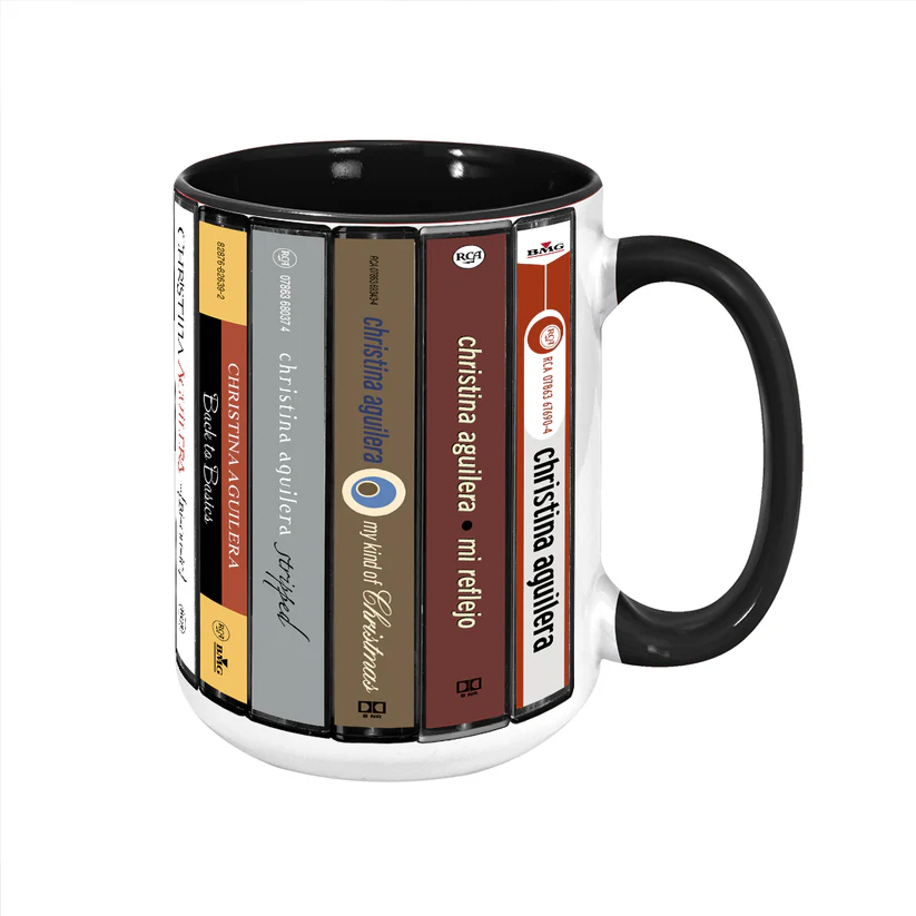 Retro Accent Mug Featuring Christina Aguilera Cassette Design for Music Lovers GradoCreations