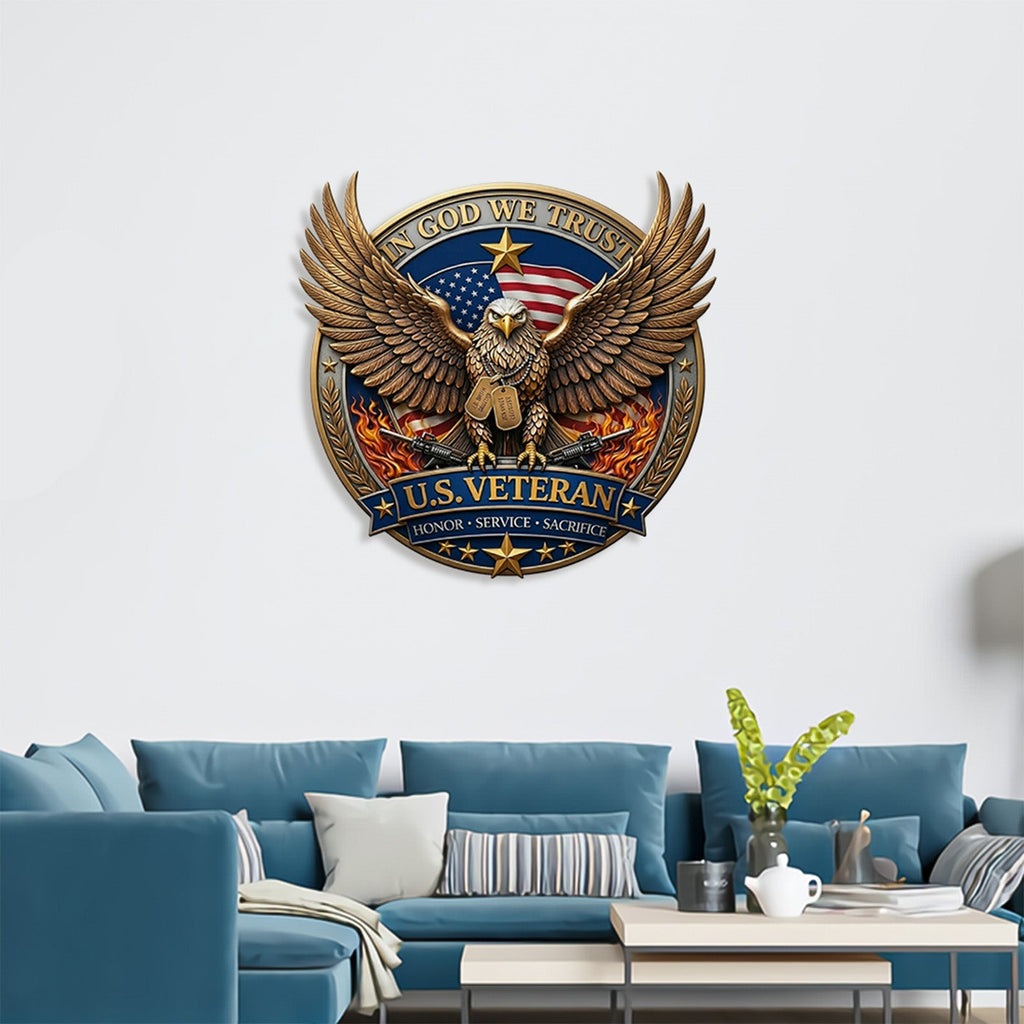 Personalized U.S. Veteran Eagle Metal Sign - Custom Wall Decor Gift for Family
