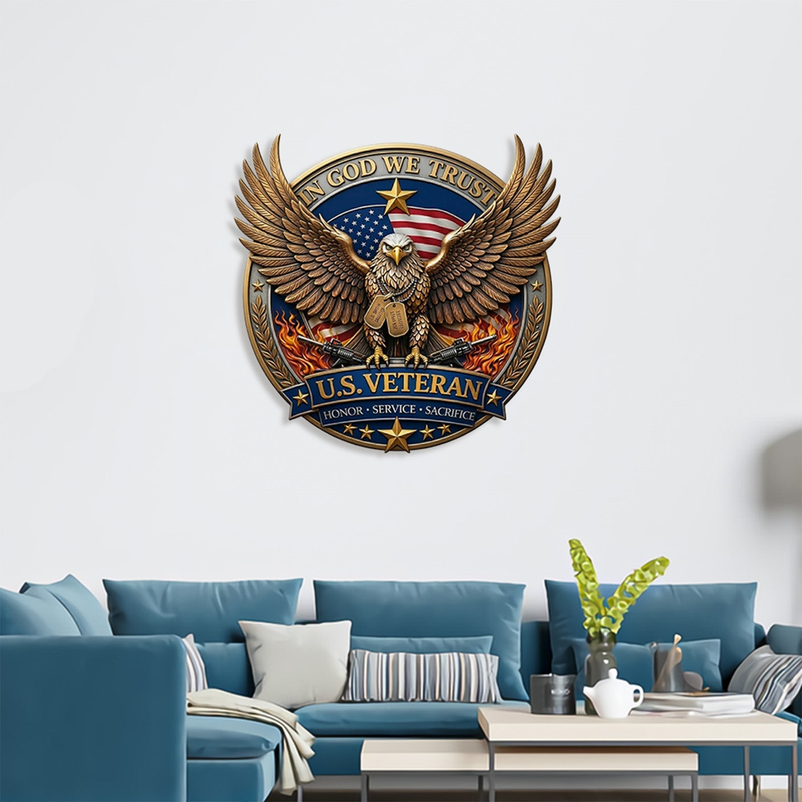 Personalized U.S. Veteran Eagle Metal Sign - Custom Wall Decor Gift for Family