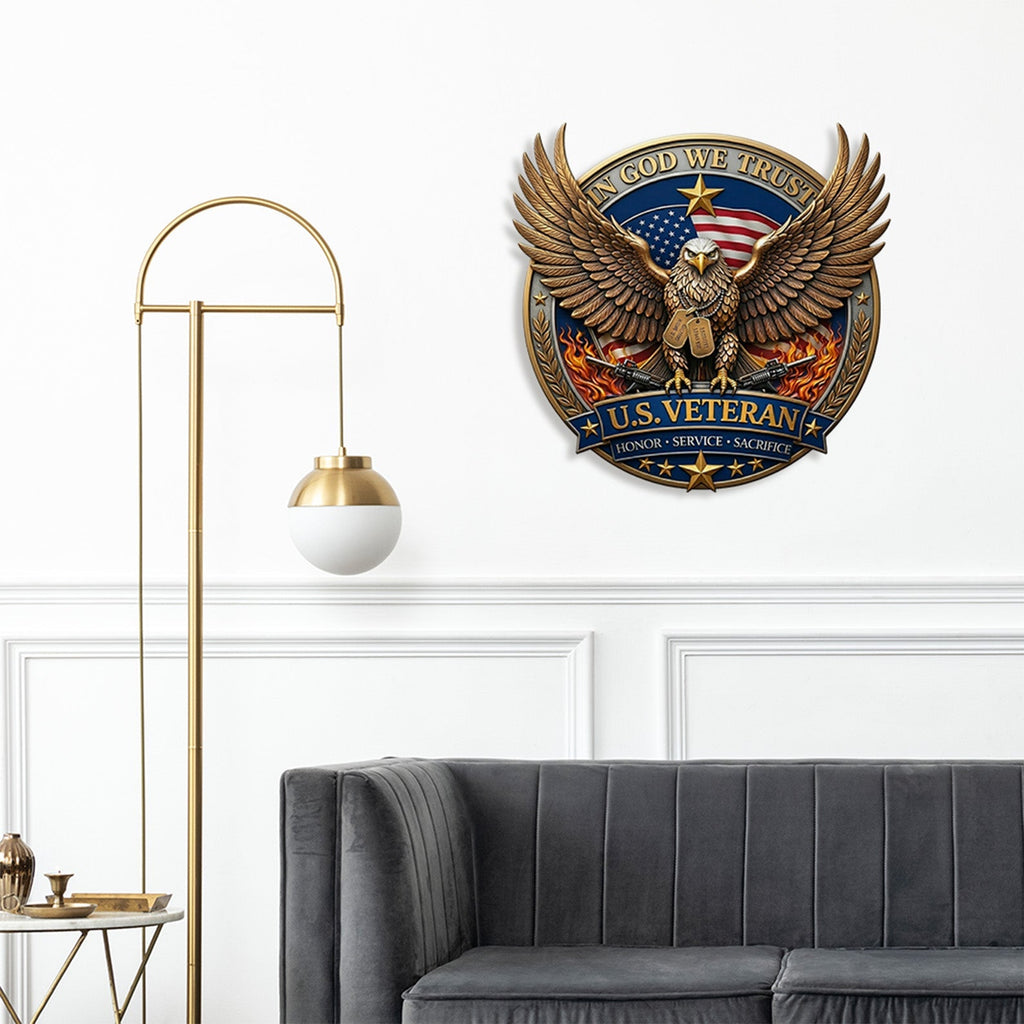 Personalized U.S. Veteran Eagle Metal Sign - Custom Wall Decor Gift for Family