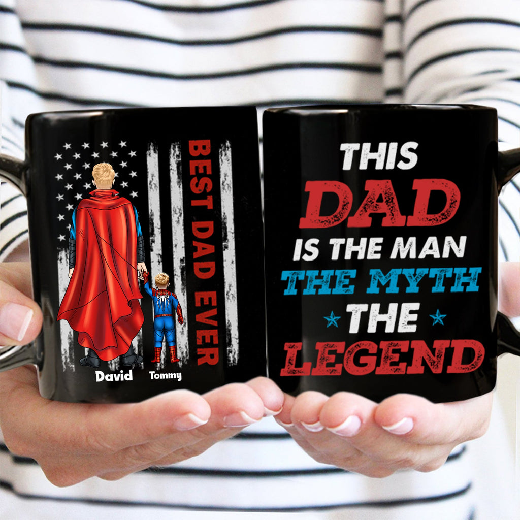 Personalized Super Dad Black Mug Gift for Father's Day