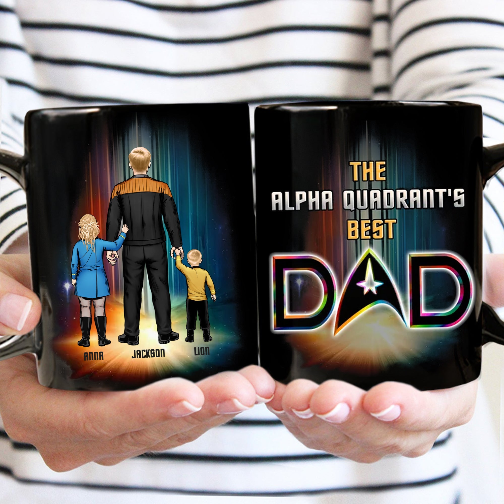 Personalized Black Mug Best Dad Gift with Family Characters