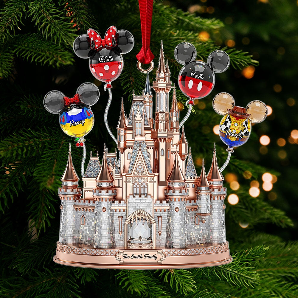 Personalized Acrylic Disney Castle Ornament Custom Family Gift for Christmas Ornament GradoCreations