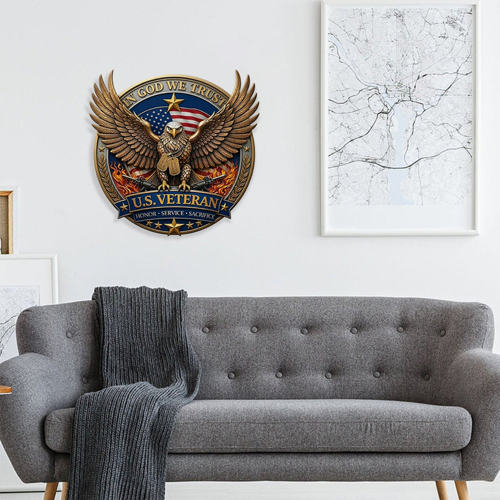 Personalized U.S. Veteran Eagle Metal Sign - Custom Wall Decor Gift for Family