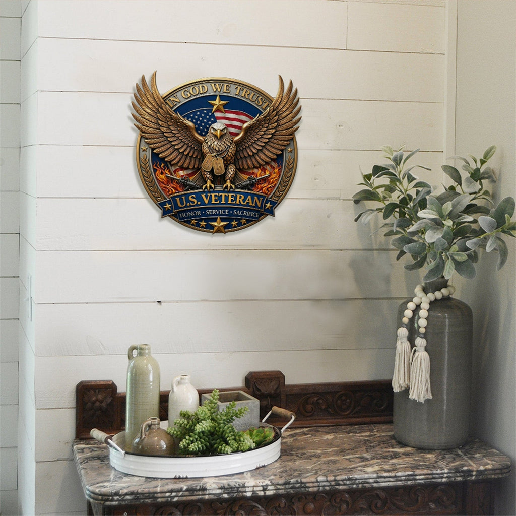 Personalized U.S. Veteran Eagle Metal Sign - Custom Wall Decor Gift for Family