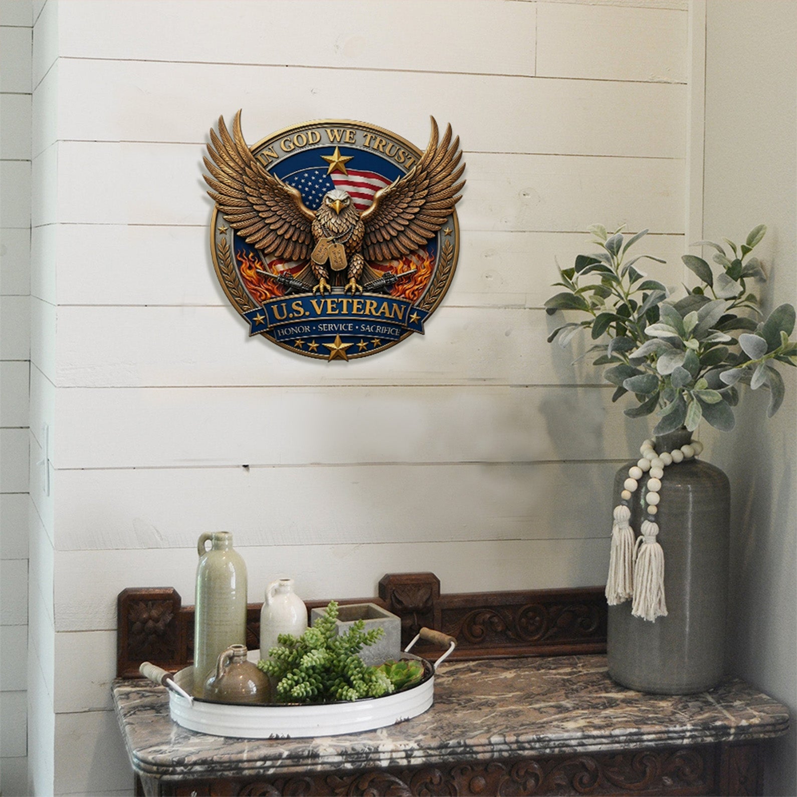 Personalized U.S. Veteran Eagle Metal Sign - Custom Wall Decor Gift for Family