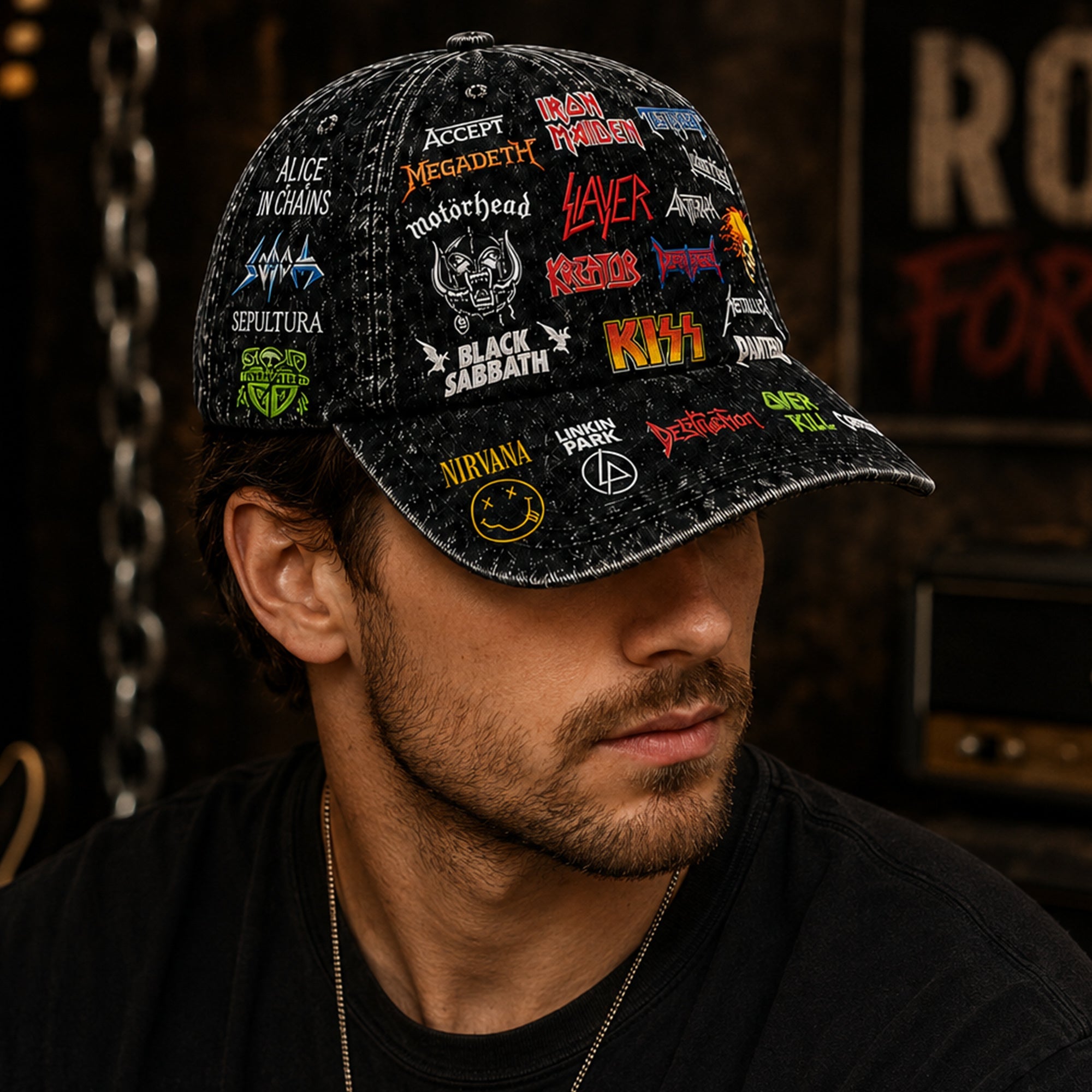 Personalized Classic Rock Logo Cap Custom Name Gift for Fans GradoCreations