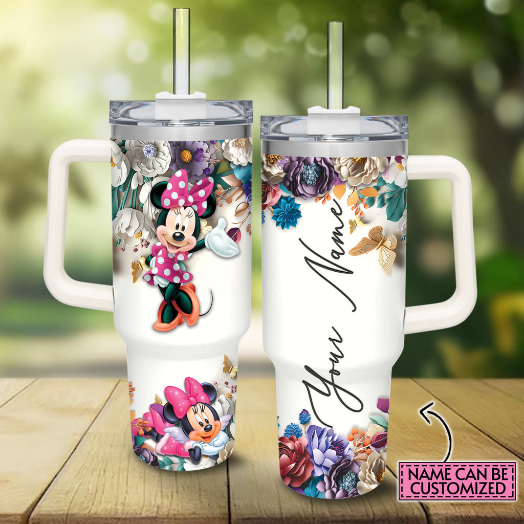 Personalized Mouse Tumbler with Handle Floral Design Gift Tumbler With Handle GradoCreations