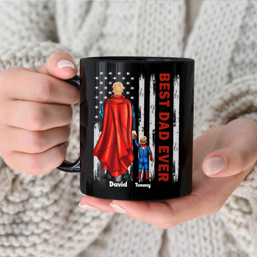 Personalized Super Dad Black Mug Gift for Father's Day