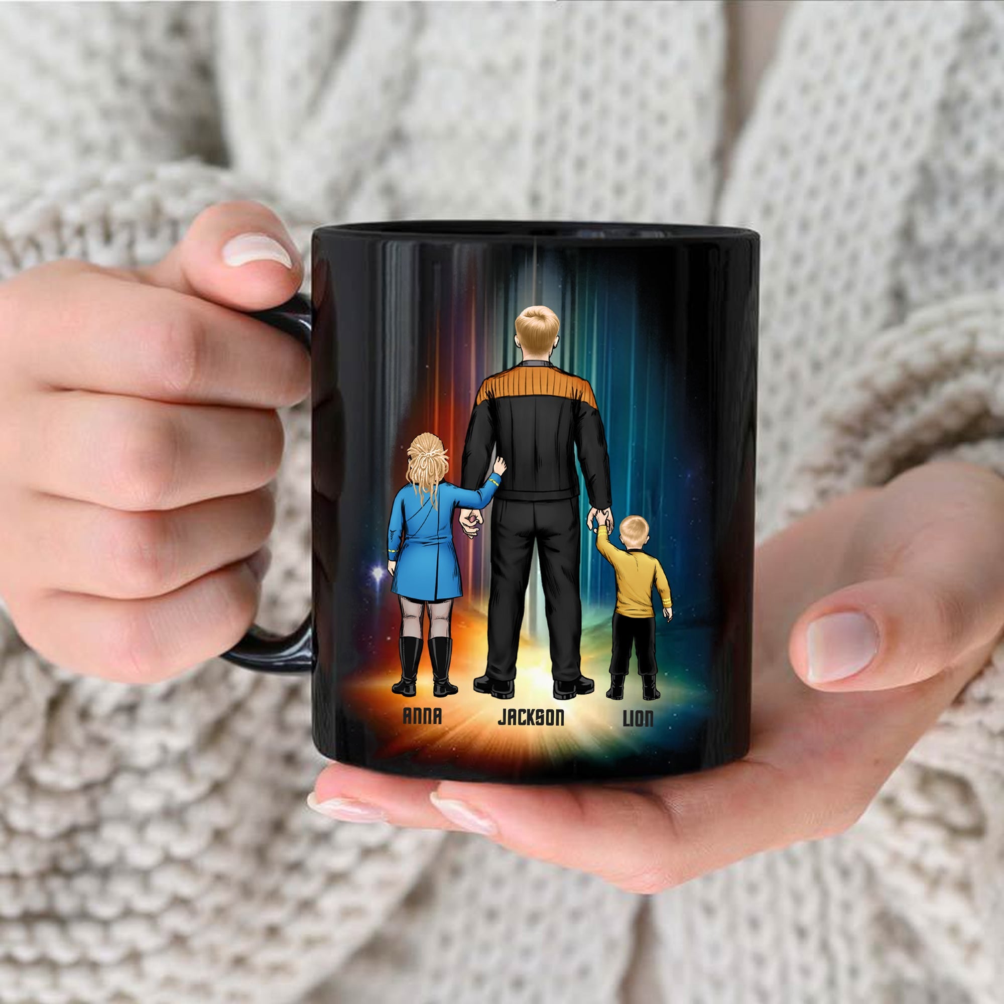 Personalized Black Mug Best Dad Gift with Family Characters
