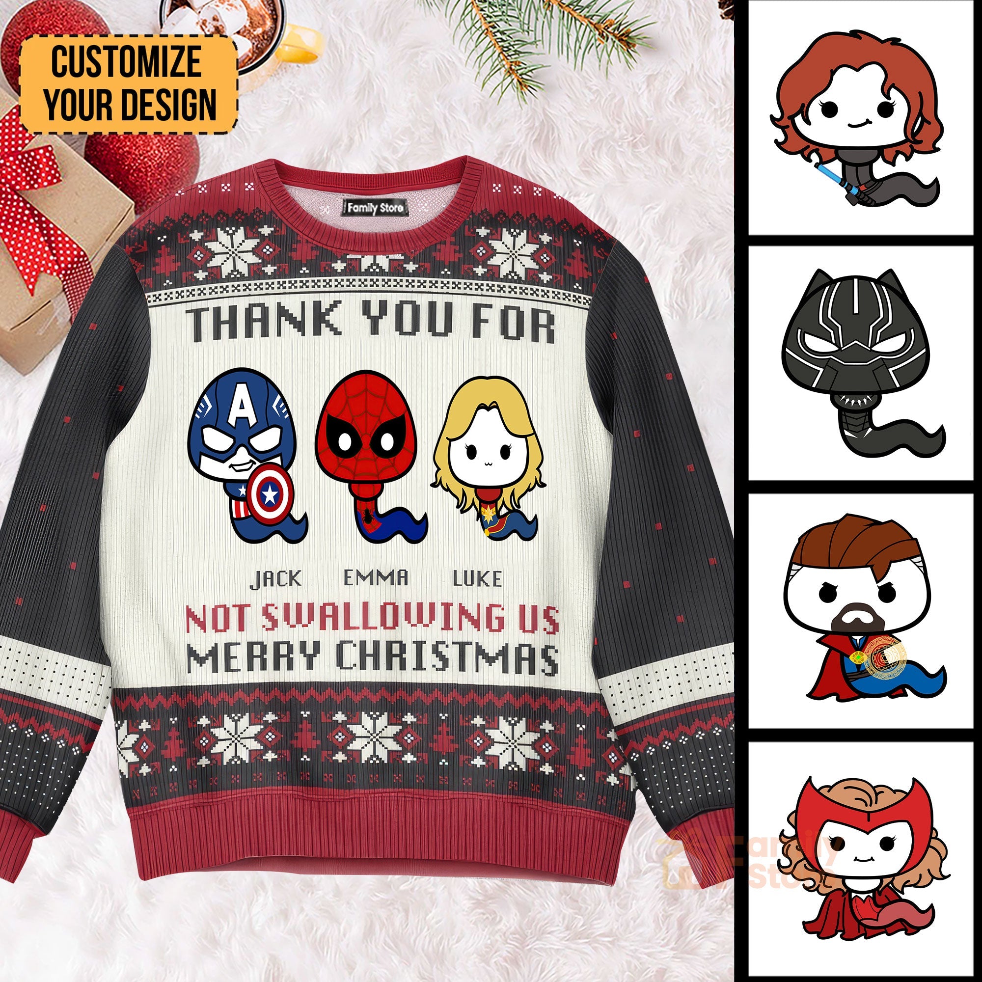 Personalized Marvel Ugly Sweater for Dad, Grandpa, Husband - Unique Christmas Gift