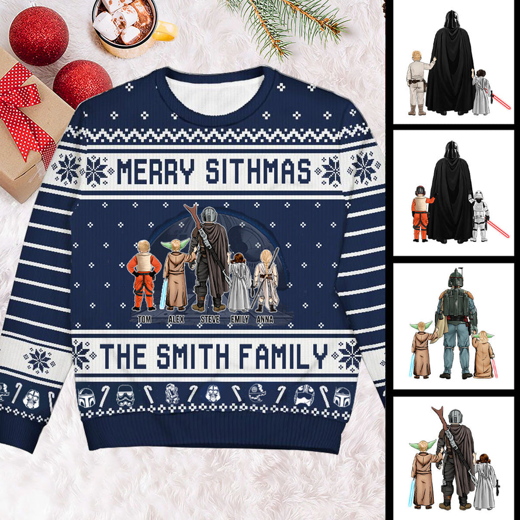 Personalized Merry Sithmas Ugly Sweater for Dad, Grandpa, Husband - Custom Family Gift
