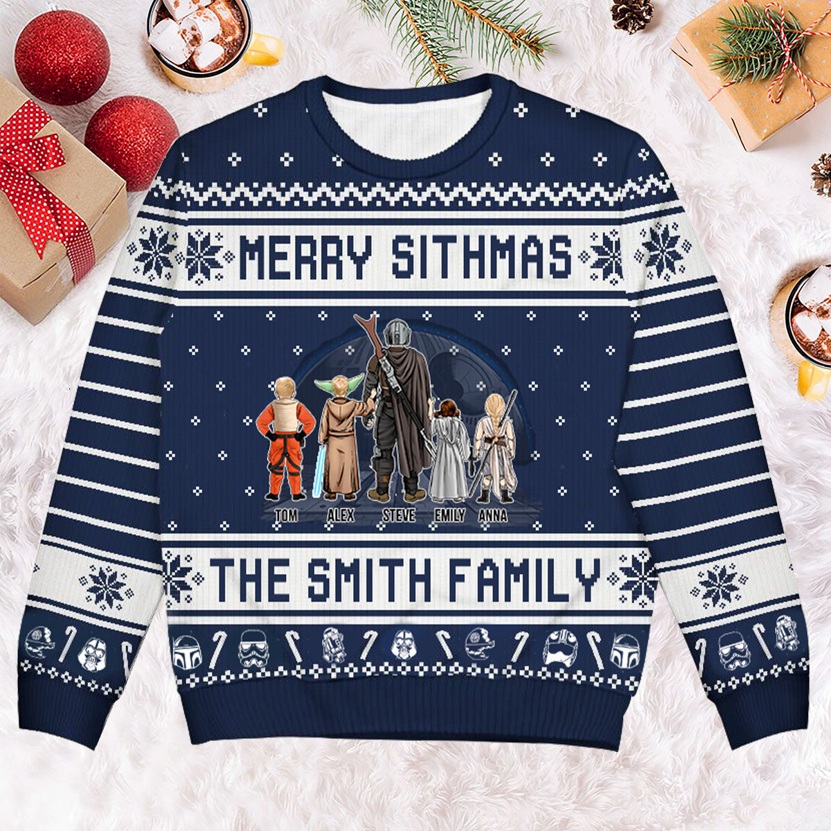Personalized Merry Sithmas Ugly Sweater for Dad, Grandpa, Husband - Custom Family Gift
