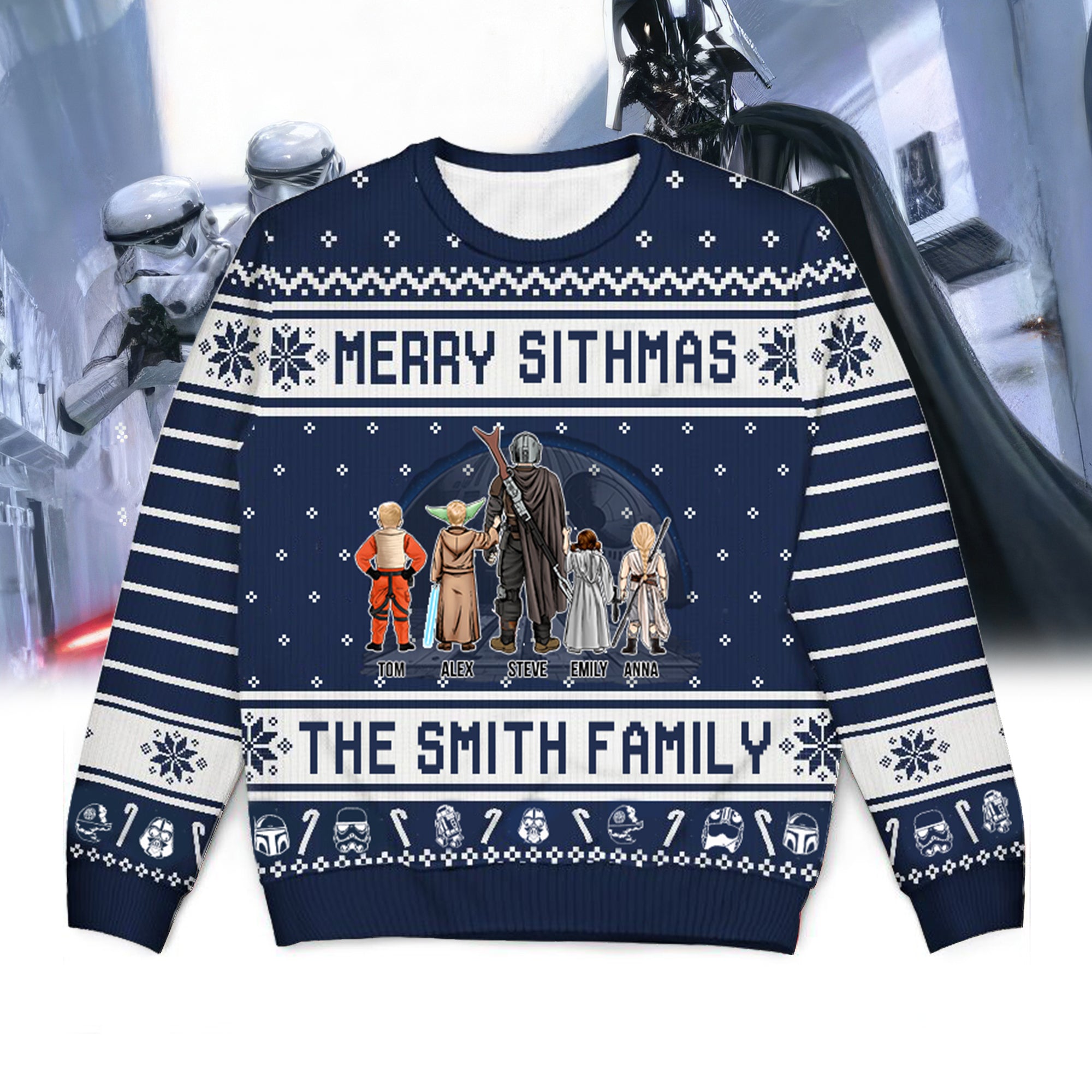 Personalized Merry Sithmas Ugly Sweater for Dad, Grandpa, Husband - Custom Family Gift