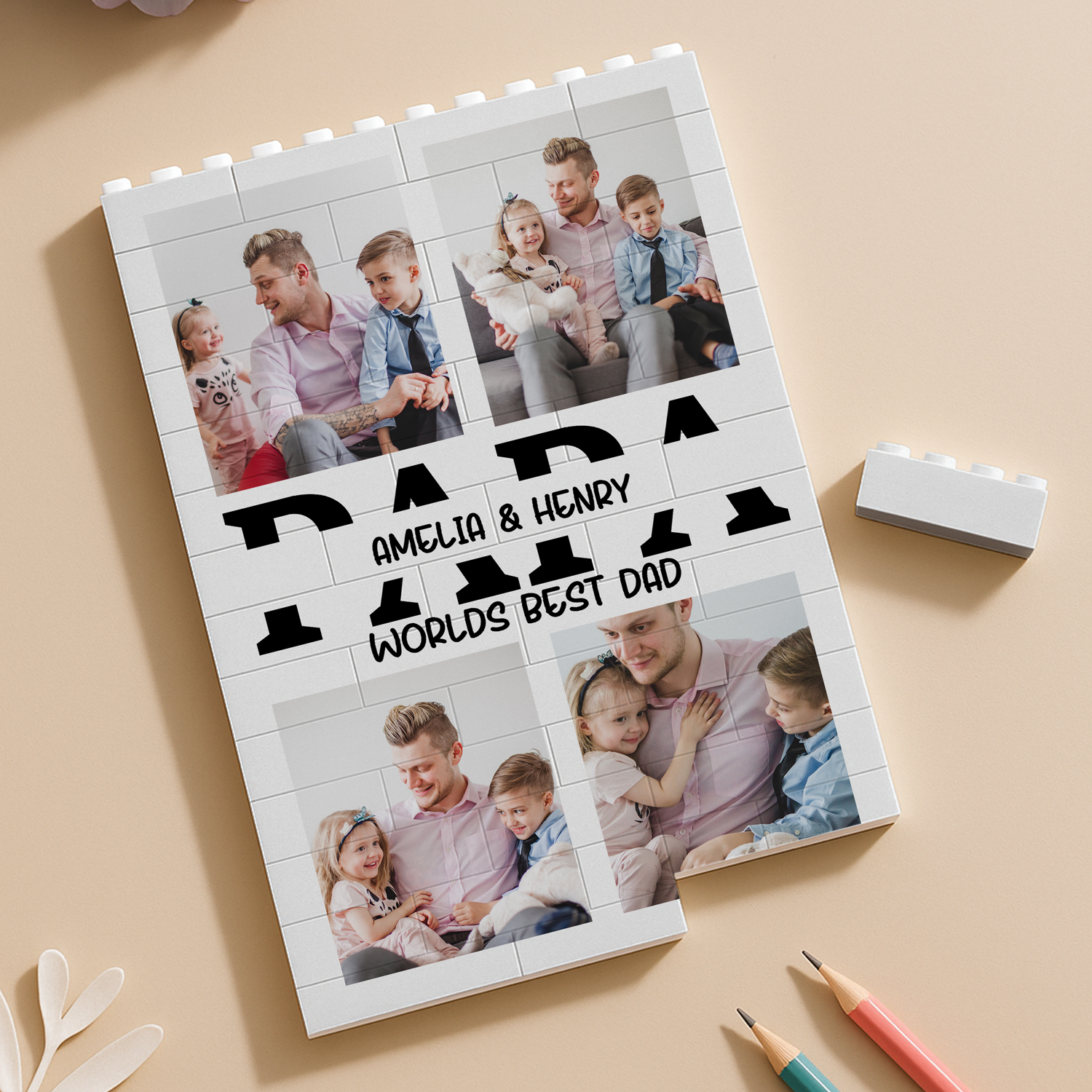 Personalized Photo Collage Building Brick Puzzle Gift for Dad HN590 - Building Blocks GradoCreations
