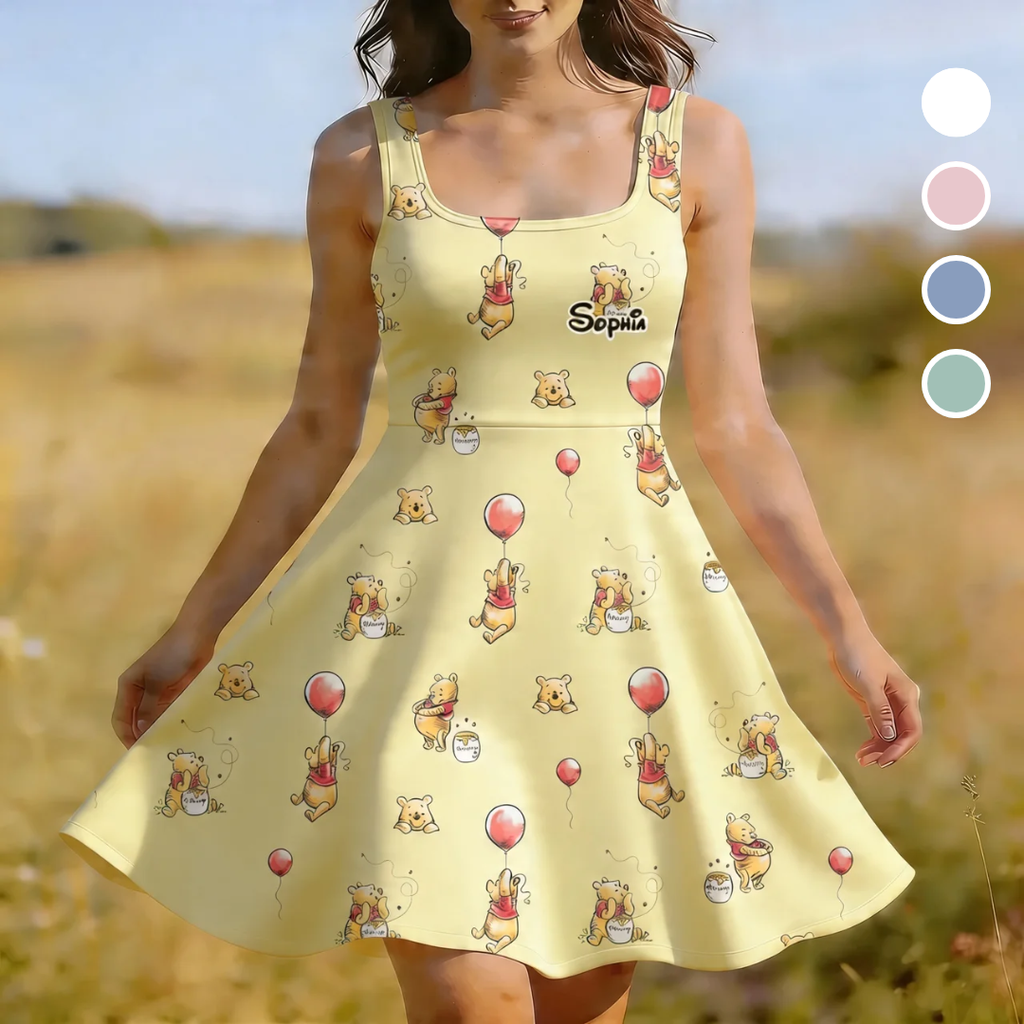 Personalized Honey Bear Skater Dress Custom Name Gift for Her