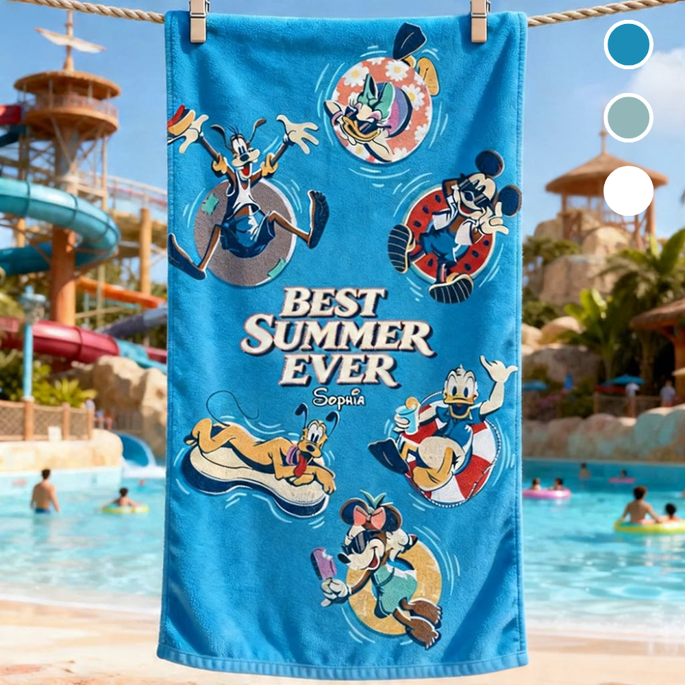 Personalized Quick-Dry Beach Towel with Cartoon Characters - Summer Gift for Kids