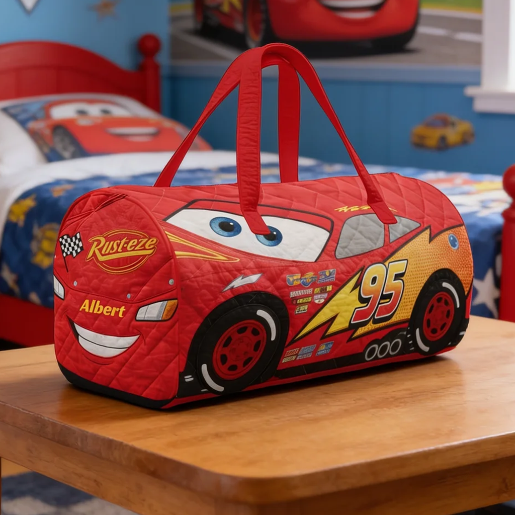 Personalized Lightning McQueen Quilted Duffle Bag for Kids | Travel Gift