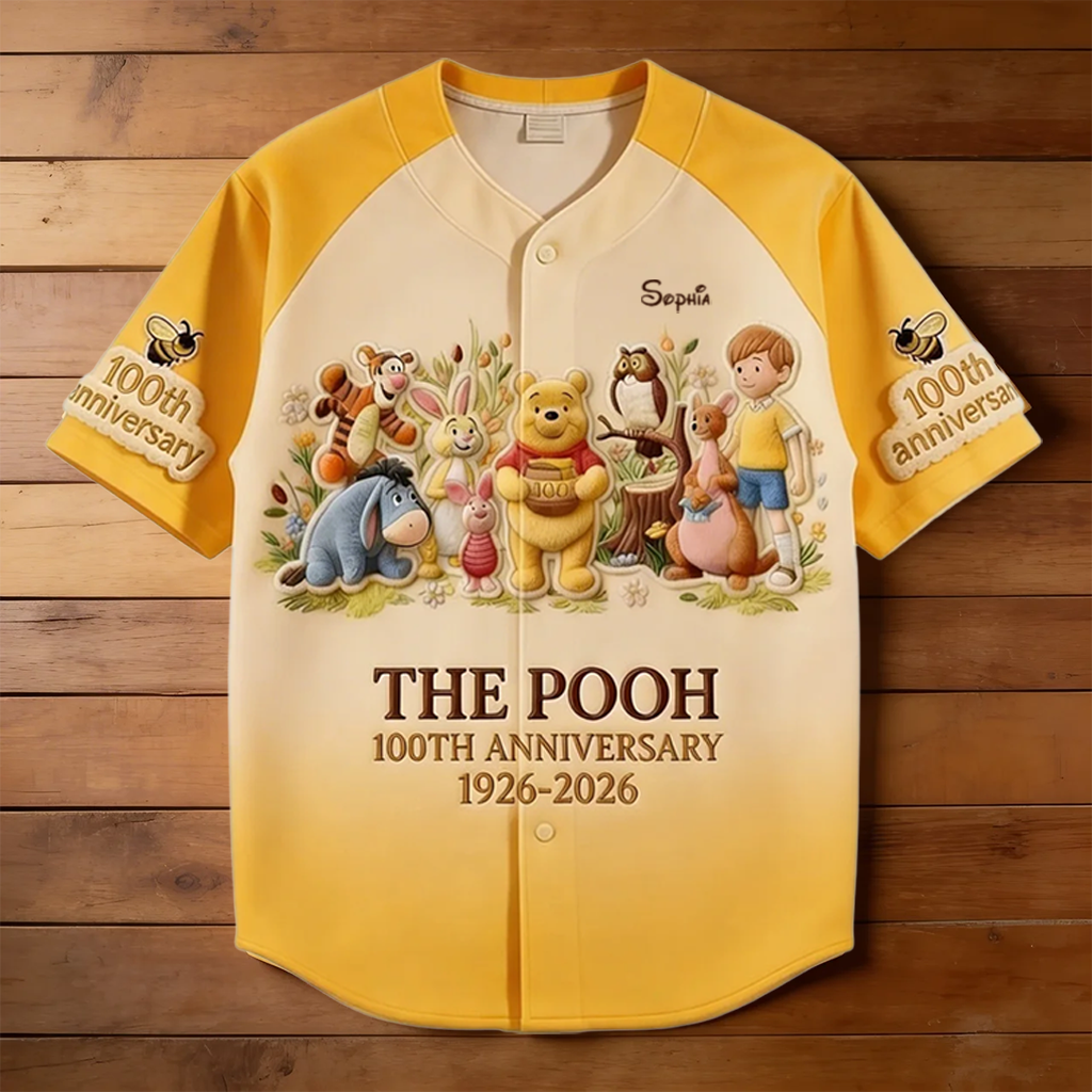 Personalized Pooh Bear Baseball Jersey Custom Name Gift for Kids & Adults Baseball Jersey GradoCreations