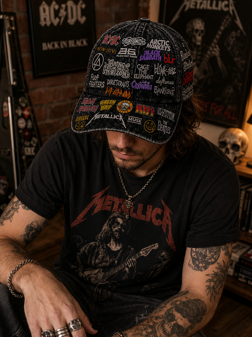 Vintage Rock Band All-Over Print Cap Customizable Gift for Music Lovers GradoCreations