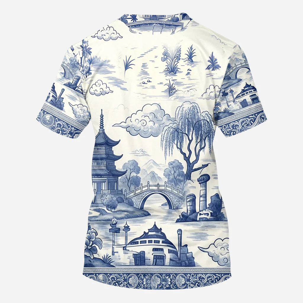 Personalized Blue Toile de Jouy Over Shirt Anniversary Gift AOP Shirt GradoCreations