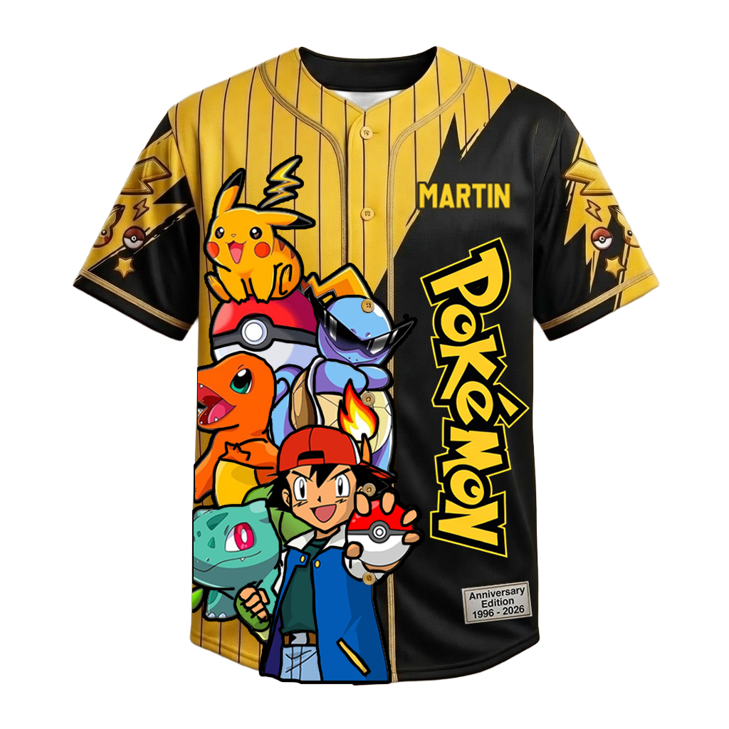 Personalized Pokémon Baseball Jersey for Kids & Adults - Anniversary Gift