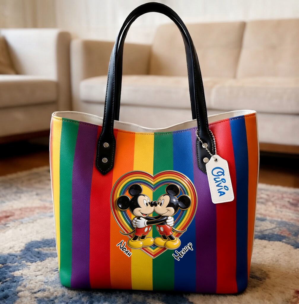 Personalized Rainbow Tote Bag with Custom Name for Couples - Pride Month Gift
