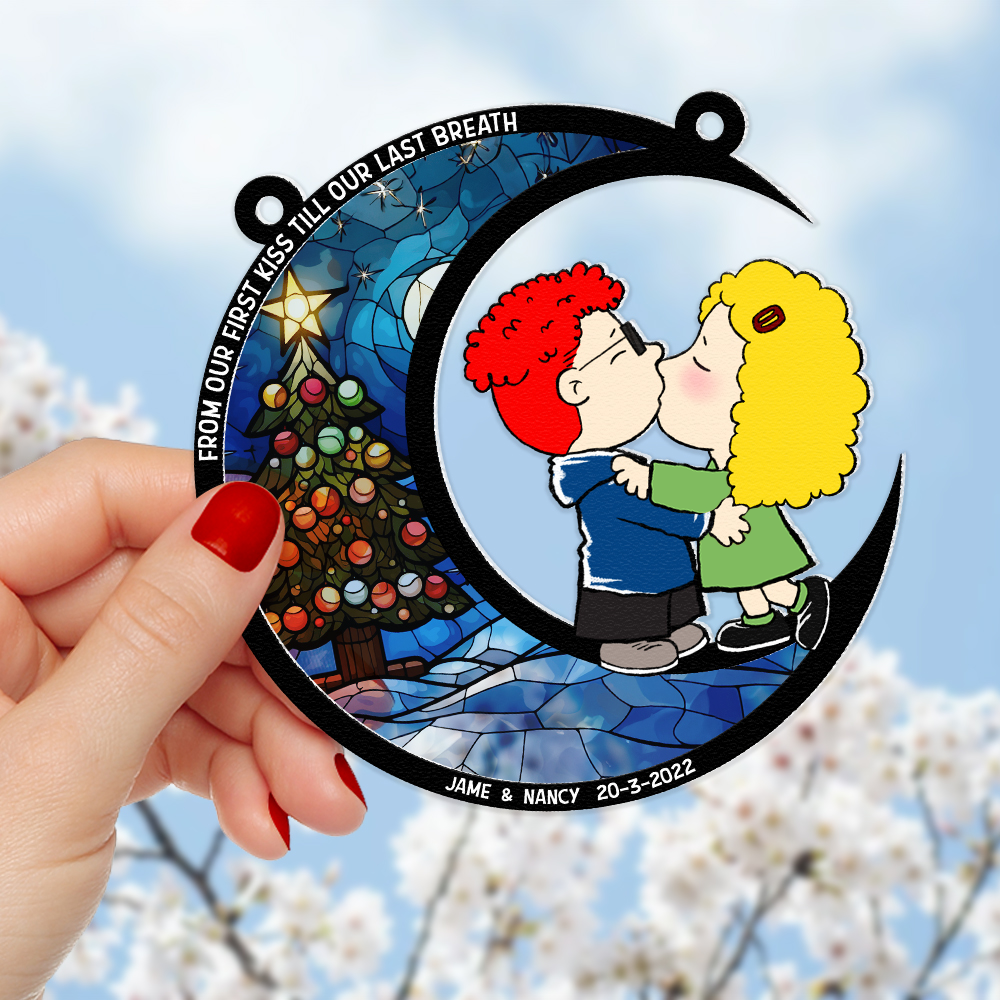 Personalized Window Hanging Suncatcher Ornament Gift for Couples | Christmas Decoration