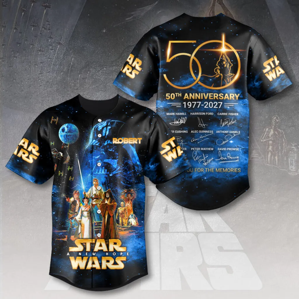Personalized Star Wars Baseball Jersey Custom Name 50th Anniversary Gift for Movie Fans