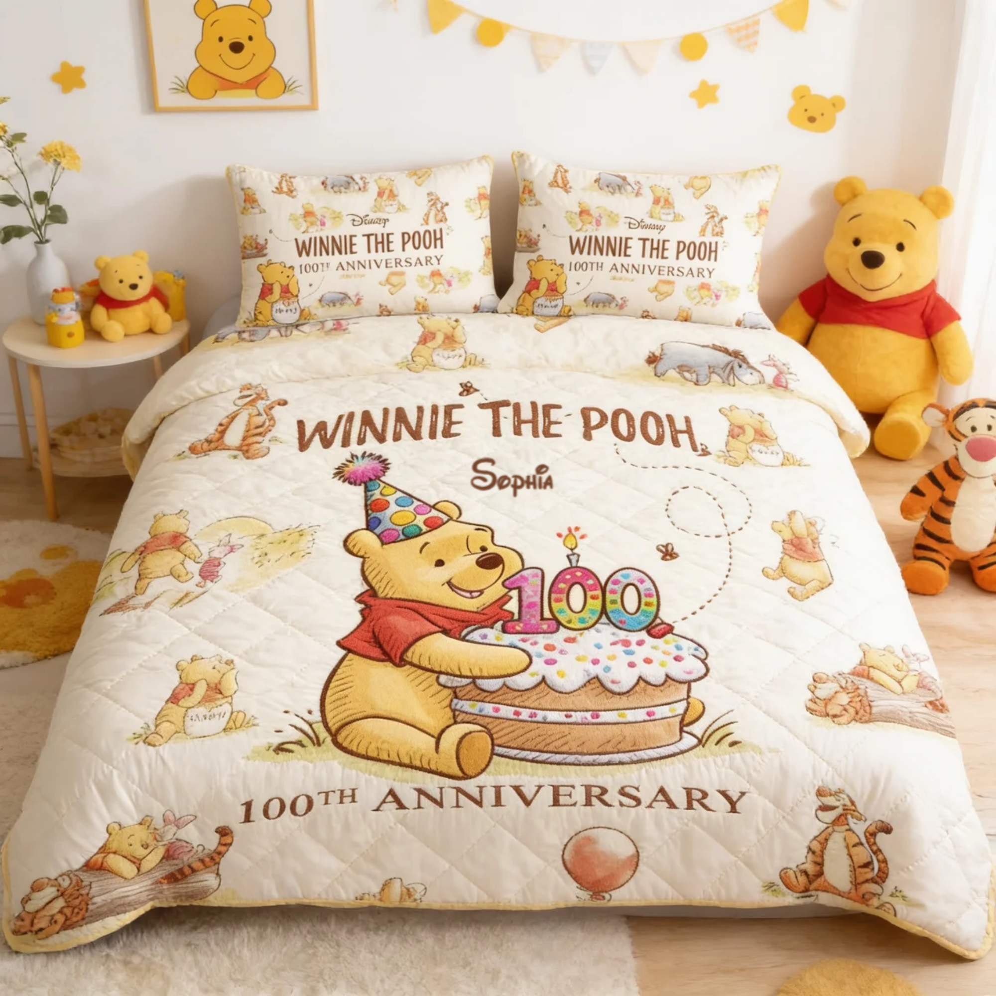 Personalized Winnie the Pooh Quilted Bedding Set Gift for Kids Quilted Bedding Set GradoCreations