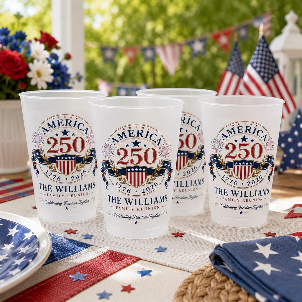 Personalized Frosted Cups for Patriotic Family Celebration 250th