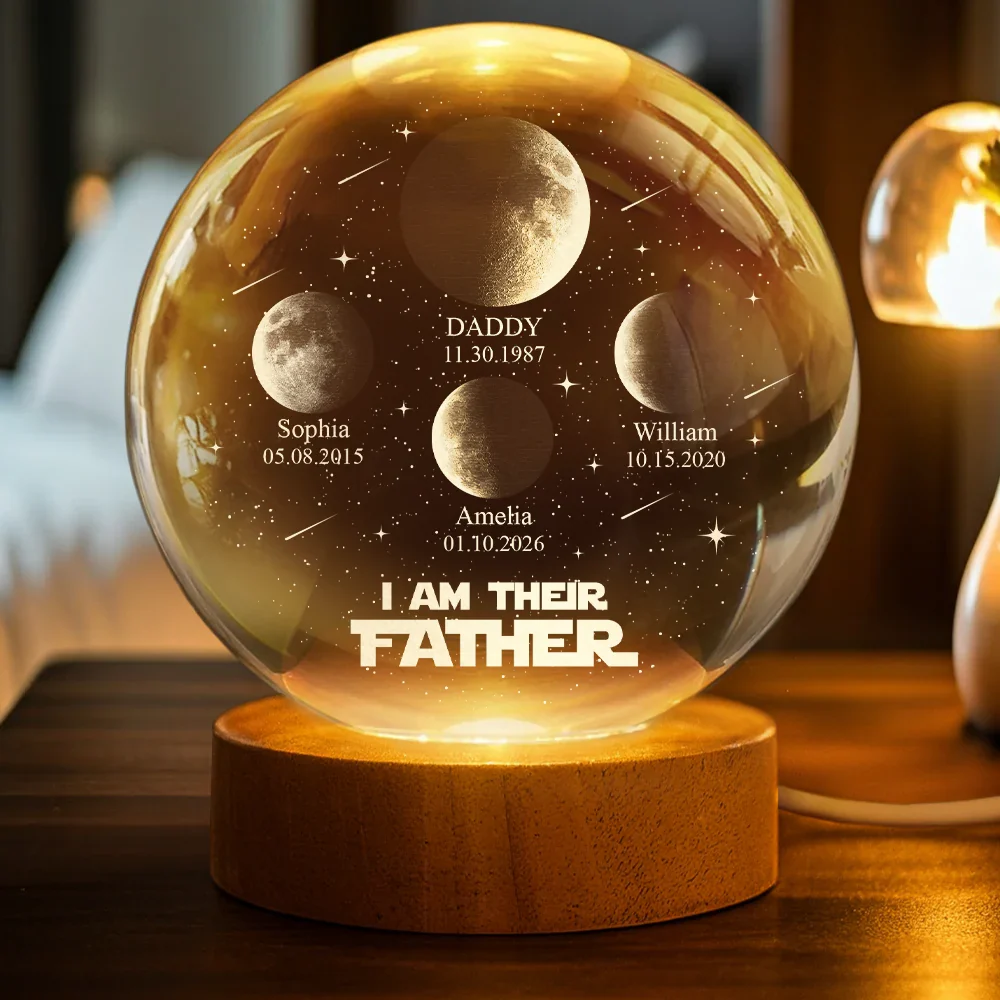 Personalized Moon Phase Crystal Globe Lamp Gift for Dad