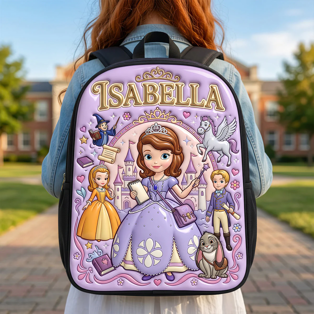Personalized Cartoon Princess Backpack Set with Lunch Bag, Pencil Case & Water Bottle for Girls School Bag+ GradoCreations